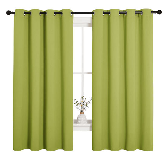 Picture of NICETOWN Blackout Curtain Panels for Loft Window, Thermal Insulated Solid Grommet Top Blackout Draperies/Drapes for Window (1 Pair, 55 x 68 inches in Fresh Green)