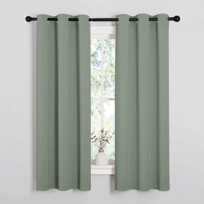 Picture of NICETOWN Bedroom Curtain Panels Blackout Draperies, Thermal Insulated Solid Grommet Blackout Curtains/Drapes (1 Pair, 34 by 63 inches, Greyish Green)
