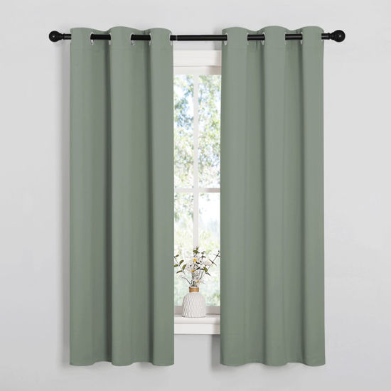Picture of NICETOWN Bedroom Curtain Panels Blackout Draperies, Thermal Insulated Solid Grommet Blackout Curtains/Drapes (1 Pair, 34 by 63 inches, Greyish Green)