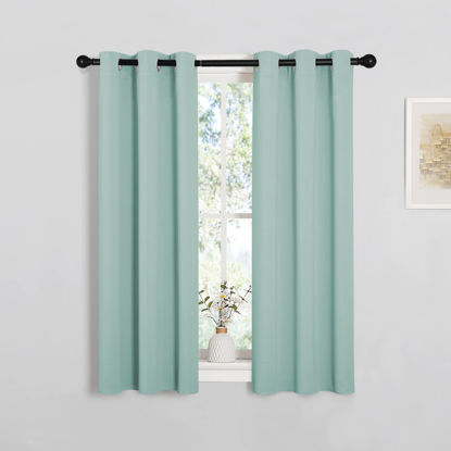 Picture of NICETOWN Thermal Insulated Curtains Blackout Draperies, Window Treatment Solid Grommet Room Darkening Drape Panels for Bedroom (Aqua Blue, Set of 2, 29 by 45 inches Long)