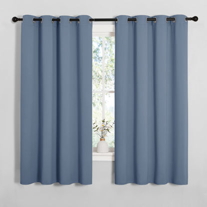 Picture of NICETOWN Blackout Curtains for Kitchen Window, Sound & Heat & Cold Reducing Curtains & Drapes for Kids Bedroom, Home Decoration Draperies (Stone Blue, 55" Wide x 68" Long, 2PCs)