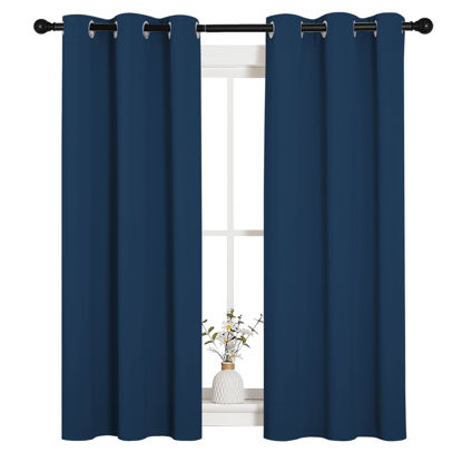 Picture of NICETOWN Window Curtain Panels, Thermal Insulated Solid Grommet Blackout Draperies/Drapes for Basement (Moroccan Blue, 1 Pair, 34 by 54-inch)