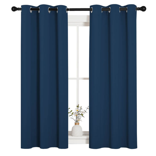 Picture of NICETOWN Window Curtain Panels, Thermal Insulated Solid Grommet Blackout Draperies/Drapes for Basement (Moroccan Blue, 1 Pair, 34 by 54-inch)