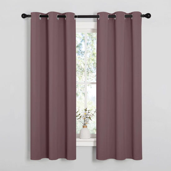 Picture of NICETOWN Bedroom Curtain Panels Blackout Draperies, 1 Pair, 34 by 63 inches, Dry Rose, Thermal Insulated Solid Grommet Blackout Curtains/Drapes