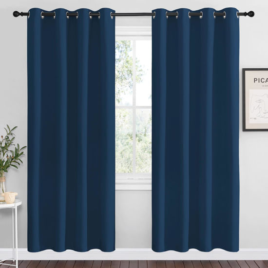 Picture of NICETOWN Moroccan Blue Blackout Curtains 78" Long for Office, 55" Wide, 2 Pieces, Dining Room, Guest Room, Sound Reducing Heat and Cold Block Curtain Panels for Modern Room Decorative