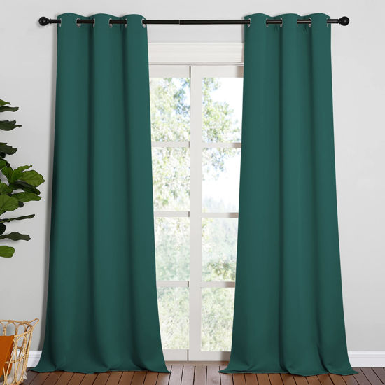 Picture of NICETOWN Patio Glass Door Panels - Blackout Curtains for Bedroom/Living Room, Privacy Panel Drapes for Dining Room and Guest Room (Hunter Green, 42 inches Wide x 95 inches Long, 1 Pair)