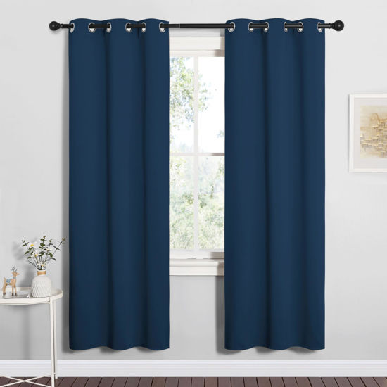 Picture of NICETOWN Bedroom Curtain Panels Blackout Draperies, Thermal Insulated Solid Grommet Blackout Curtains/Drapes (Moroccan Blue, 1 Pair, 34 by 72-inch)