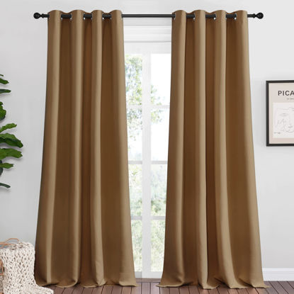 Picture of NICETOWN Sleek Blackout Curtains 102 inches Length for Windows, 2 Panels, Gold Brown, W55 x L102 -Inch, Noise Reducing and Block Draft Panels for Door Doorway Laundry Office Luxury Decor Theme
