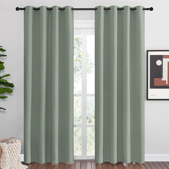 Picture of NICETOWN Greyish Green Blackout Curtains 86" Long for Office, Dining Room, Guest Room, Sound Reducing Heat and Cold Block Curtain Panels for Modern Room Decorative (55" Wide, 2 Pieces)