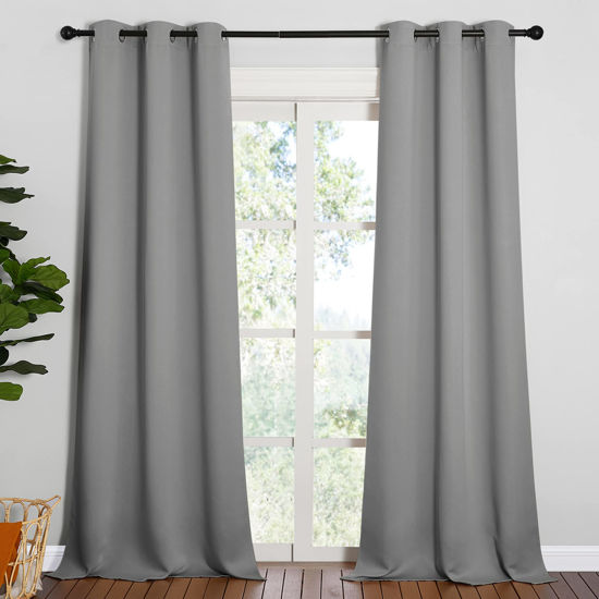 Picture of NICETOWN Thermal Insulated Blackout Curtains - Grommet Top Window Treatment Drapes for Hall (2 Panels, W42 x L95 inches, Silver Grey)