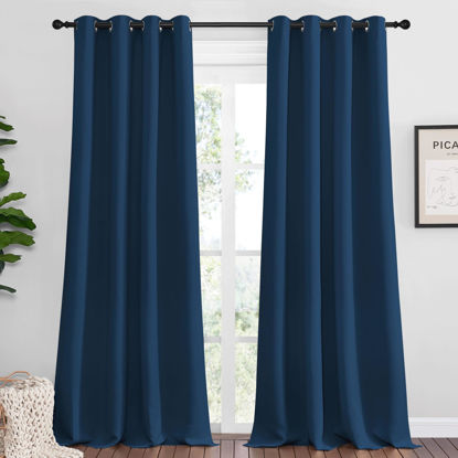 Picture of NICETOWN Moroccan Blue Blackout Curtains 108" Long for Office, 55" Wide, 2 Pieces, Dining Room, Guest Room, Sound Reducing Heat and Cold Block Curtain Panels for Modern Room Decorative
