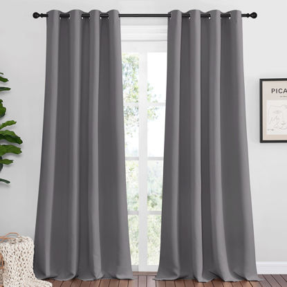 Picture of NICETOWN Bedroom Blackout Curtains Panels, 1 Pair, 55 inches by 102 Inch, Grey, Triple Weave Energy Saving Thermal Insulated Solid Grommet Blackout Draperies for Patio