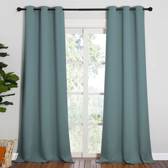 Picture of NICETOWN Modern Blackout Curtains Noise Reducing, Thermal Insulated and Privacy Room Darkening Drape Panels for Boy's Guest Room Door Window (Greyish Blue, 2 Panels, W42 x L95 -Inch)