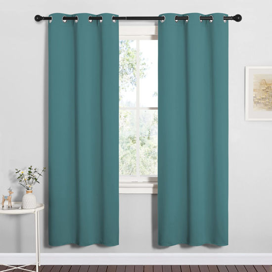 Picture of NICETOWN Bedroom Curtain Panels Blackout Draperies, Thermal Insulated Solid Grommet Blackout Curtains/Drapes (Sea Teal, One Pair, 34 by 72-inch)