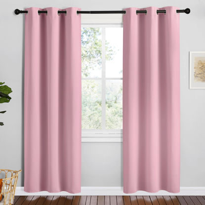 Picture of NICETOWN Crystal Pink Room Darkening Curtains for Kitchen, Set of 2, 42 inches Wide by 78 inches Long, Window Treatment Thermal Insulated Solid Grommet Room Darkening Curtains/Drapes for Bedroom