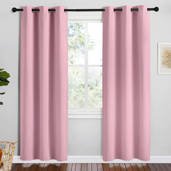 Picture of NICETOWN Crystal Pink Room Darkening Curtains for Kitchen, Set of 2, 42 inches Wide by 78 inches Long, Window Treatment Thermal Insulated Solid Grommet Room Darkening Curtains/Drapes for Bedroom