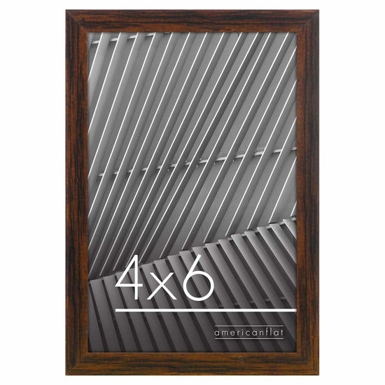 Picture of Americanflat 4x6 Picture Frame in Walnut - Thin Border Photo Frame with Shatter-Resistant Glass, Hanging Hardware, and Built-in Easel for Horizontal or Vertical Display Formats for Wall or Tabletop