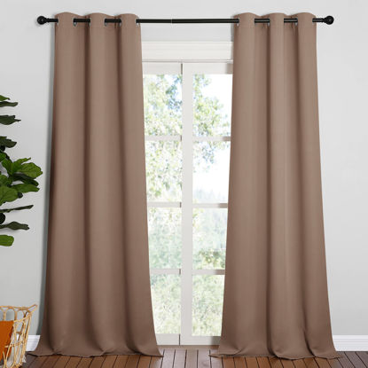 Picture of NICETOWN Light Reducing Grommet Curtains - Tripe Woven Textured Soft Curtain Panels for Living Room Window Treatment Drapes (2 Panels, W42 x L95, Cappuccino)
