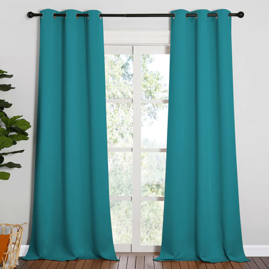 Picture of NICETOWN Room Darkening Curtains 95 inch Length 2 Panels, Thermal Insulated Grommet Blackout Curtains for Modern Casual Elegant Bedroom Kids Room Theme Decoration (Peacock Teal, 2 Pieces, W42)
