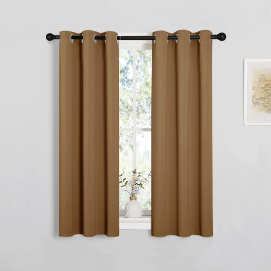 Picture of NICETOWN Sleek Blackout Curtains 40 inches Length for Small Windows, 2 Panels, Gold Brown, 29 inches Width, Noise Reducing and Block Draft Panels for Door Doorway Laundry Office Luxury Decor Theme