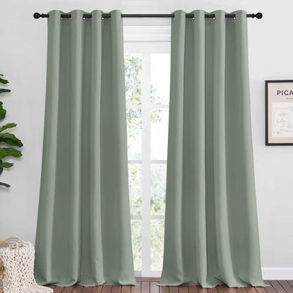 Picture of NICETOWN Greyish Green Blackout Curtains 108" Long for Office, 55" Wide, 2 Pieces, Dining Room, Guest Room, Sound Reducing Heat and Cold Block Curtain Panels for Modern Room Decorative