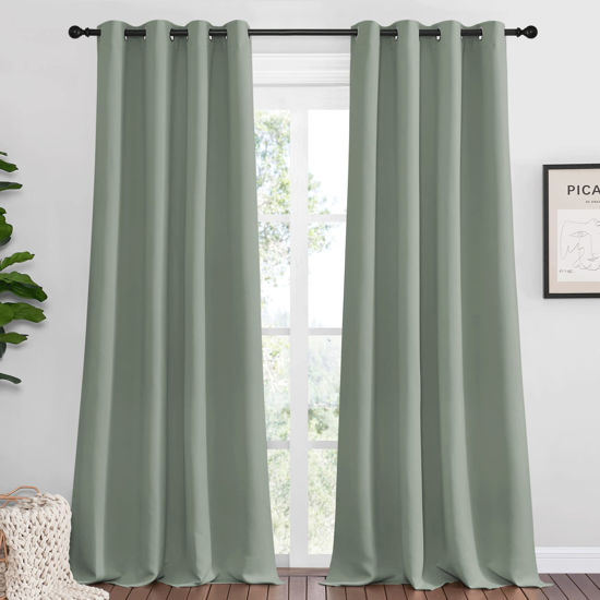 Picture of NICETOWN Greyish Green Blackout Curtains 108" Long for Office, 55" Wide, 2 Pieces, Dining Room, Guest Room, Sound Reducing Heat and Cold Block Curtain Panels for Modern Room Decorative