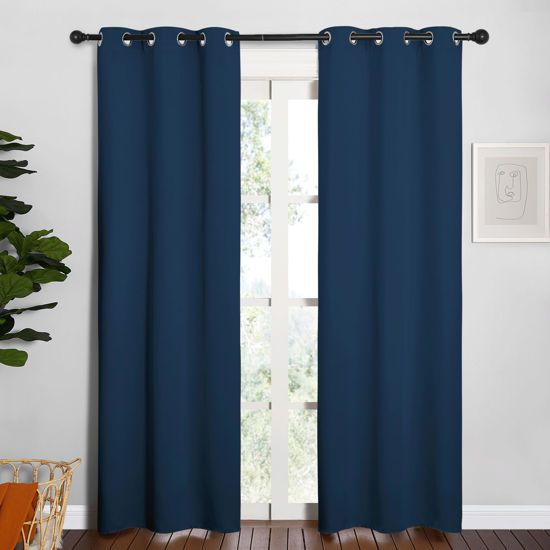 Picture of NICETOWN Window Curtain Panels, Thermal Insulated Solid Grommet Blackout Draperies/Drapes for Basement (Moroccan Blue, 1 Pair, 34 by 84-inch)