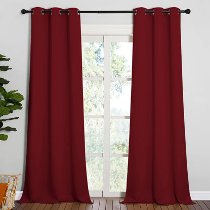 Picture of NICETOWN Burgundy Red Blackout Drapes - Window Treatment Light Blocking Privacy Curtain Panels for Christmas Window Decoration (Set of 2, 42 inches by 95-inch)
