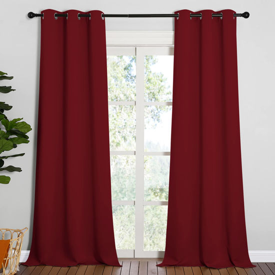Picture of NICETOWN Burgundy Red Blackout Drapes - Window Treatment Light Blocking Privacy Curtain Panels for Christmas Window Decoration (Set of 2, 42 inches by 95-inch)