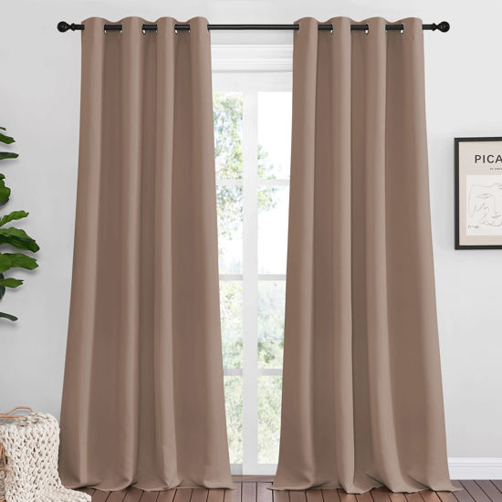 Picture of NICETOWN Bedroom Blackout Curtains and Drapes, Set of 2, 55 by 102 Inch, Cappuccino, Window Treatment Thermal Insulated Solid Grommet Blackout Draperies for Bedroom