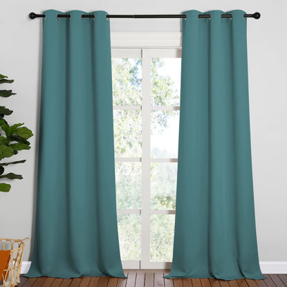 Picture of NICETOWN Patio Glass Door Panels - Blackout Curtains for Bedroom/Living Room, Privacy Panel Drapes for Dining Room and Guest Room (Sea Teal, 42 inches Wide x 90 inches Long, 1 Pair)