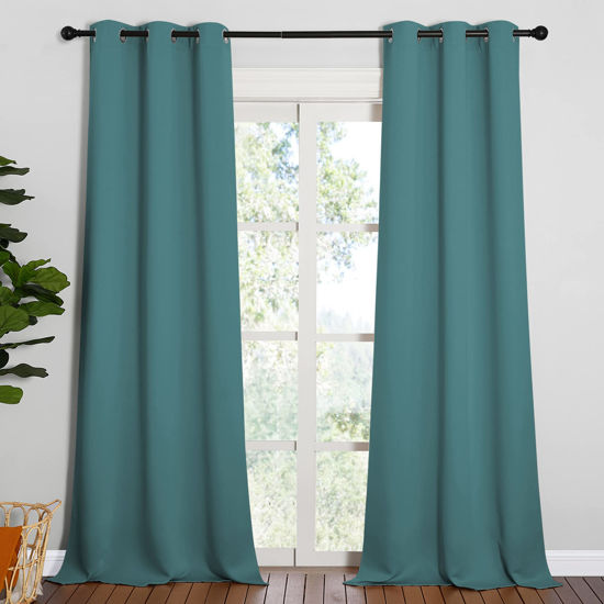 Picture of NICETOWN Patio Glass Door Panels - Blackout Curtains for Bedroom/Living Room, Privacy Panel Drapes for Dining Room and Guest Room (Sea Teal, 42 inches Wide x 90 inches Long, 1 Pair)