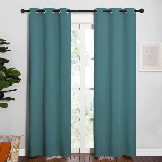 Picture of NICETOWN Window Curtain Panels, Thermal Curtains Insulated Solid Grommet Blackout Draperies/Drapes for Loft Window (Sea Teal, One Pair, 34 by 84-inch)