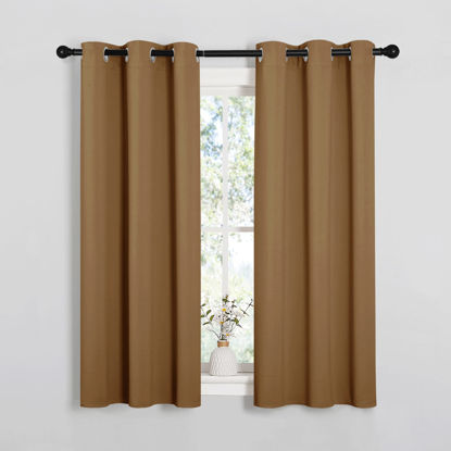 Picture of NICETOWN Sleek Blackout Curtains 54 inches Length for Small Windows, Noise Reducing and Block Draft Panels for Door Doorway Laundry Office Luxury Decor Theme (2 Panels, Gold Brown, W34 x L54 -Inch)