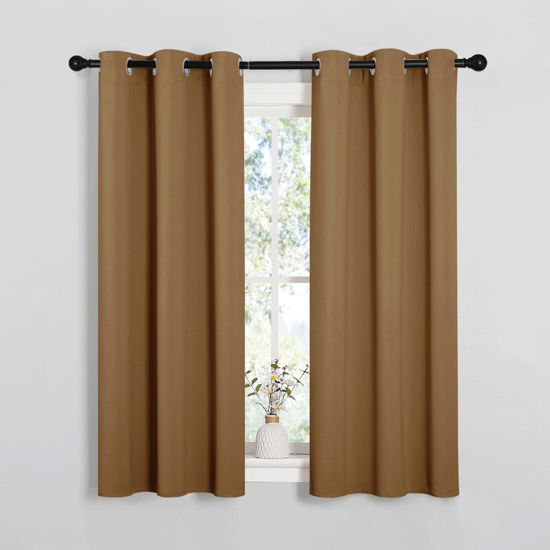 Picture of NICETOWN Sleek Blackout Curtains 54 inches Length for Small Windows, Noise Reducing and Block Draft Panels for Door Doorway Laundry Office Luxury Decor Theme (2 Panels, Gold Brown, W34 x L54 -Inch)