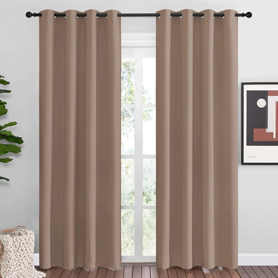 Picture of NICETOWN Blackout Draperies Curtains Panels - Window Treatment Thermal Insulated Solid Grommet Blackout Curtains/Panels/Drapes for Bedroom (Set of 2 Panels, 55 by 86 Inch, Cappuccino)