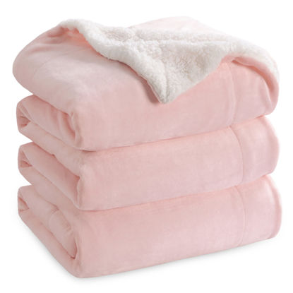 Picture of Bedsure Sherpa Fleece Blankets King Size for Bed - Thick and Warm Blanket for Winter, Soft Fuzzy Plush King Blanket for All Seasons, Pink, 108x90 Inches