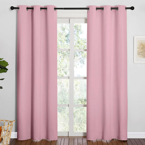 Picture of NICETOWN 84 inches Blackout Curtains for Office and Theater, Thermal Insulated Solid Grommet Drapes for Living Room (Crystal Pink, 1 Pair, 42 inches Wide)