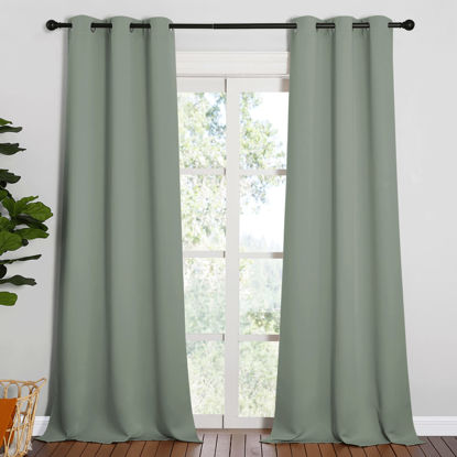Picture of NICETOWN Patio Glass Door Blackout Curtains for Bedroom/Living Room, Privacy Panel Drapes for Dining Room and Guest Room (Greyish Green, 42 inches Wide x 90 inches Long, 1 Pair)