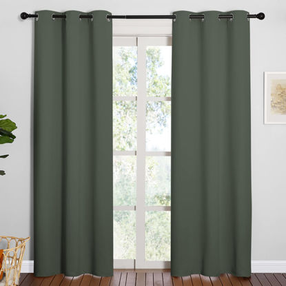 Picture of NICETOWN Window Treatment Thermal Insulated Solid Grommet Blackout Curtains/Drapes for Bedroom (Dark Mallard, Set of 2 Panels, 42 by 84 Inch)
