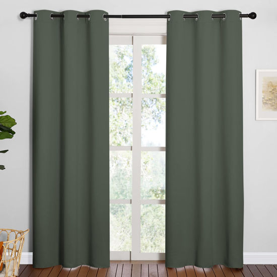 Picture of NICETOWN Window Treatment Thermal Insulated Solid Grommet Blackout Curtains/Drapes for Bedroom (Dark Mallard, Set of 2 Panels, 42 by 84 Inch)