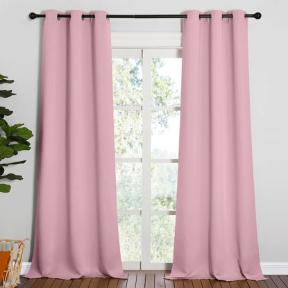 Picture of NICETOWN Patio Glass Door Blackout Curtains for Bedroom/Living Room, Privacy Panel Drapes for Dining Room and Guest Room (Crystal Pink, 42 inches Wide x 90 inches Long, 1 Pair)