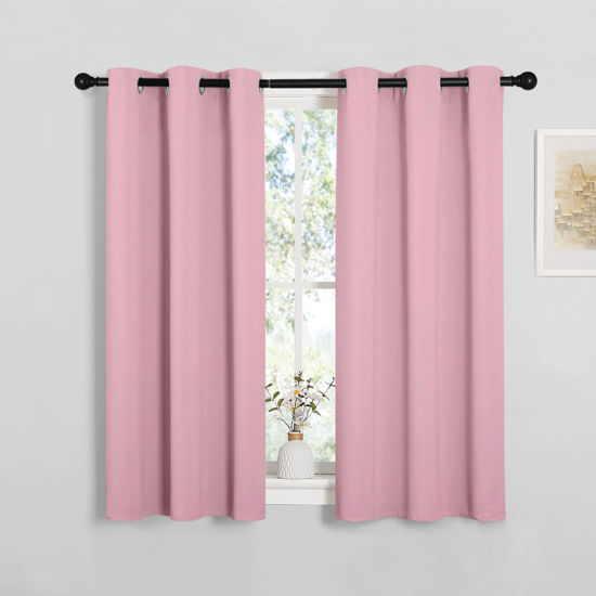 Picture of NICETOWN Bedroom Curtain Panels Blackout Draperies, Thermal Insulated Solid Grommet Blackout Curtains/Drapes (Crystal Pink, 1 Pair, 34 by 45-inch)