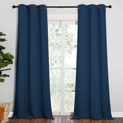 Picture of NICETOWN Patio Glass Door Blackout Curtains for Bedroom/Living Room, Privacy Panel Drapes for Dining Room and Guest Room (Moroccan Blue, 42 inches Wide x 95 inches Long, 1 Pair)