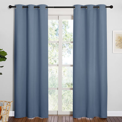 Picture of NICETOWN Triple Weave Thermal Insulated Ring Top Blackout Window Curtains for Guest Room (Stone Blue, Double Panels, 42 inches x 84 inches)