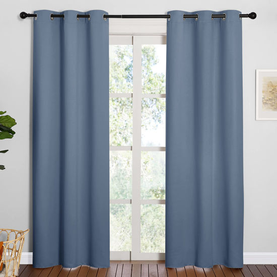 Picture of NICETOWN Triple Weave Thermal Insulated Ring Top Blackout Window Curtains for Guest Room (Stone Blue, Double Panels, 42 inches x 84 inches)