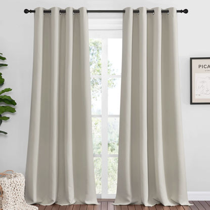 Picture of NICETOWN Natural Room Darkening Curtains 96" Long for Boho Farmhouse Home Decoration, Window Treatment Total Privacy Drape Panels for Bedroom Living Room Guest Room (55" Wide, Set of 2)