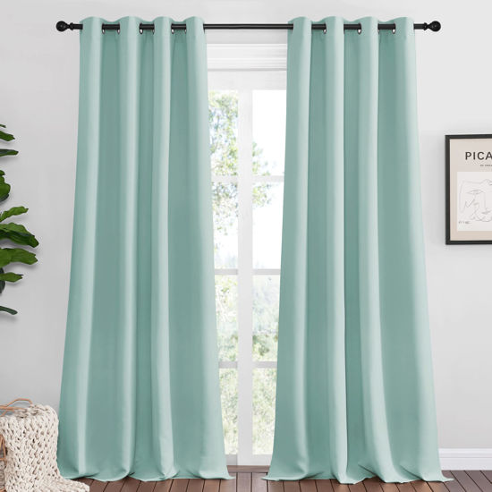 Picture of NICETOWN Aqua Blue Blackout Curtains 120" Long for Office, Dining Room, Guest Room, 55" Wide by 120" Long, 2 Pieces, Sound Reducing Heat and Cold Block Curtain Panels for Modern Room Decorative