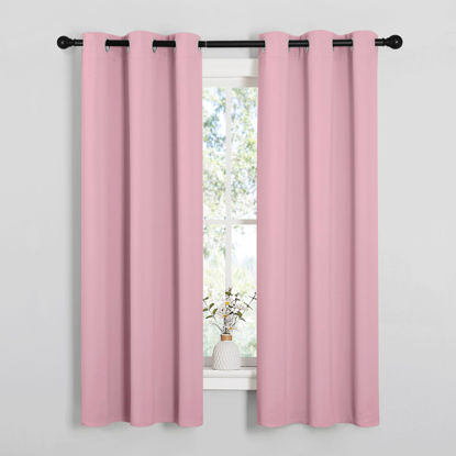 Picture of NICETOWN Bedroom Curtain Panels Blackout Draperies, Thermal Insulated Solid Grommet Blackout Curtains/Drapes (1 Pair, 34 by 63 inches, Crystal Pink)