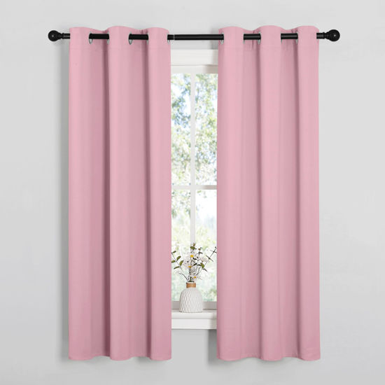 Picture of NICETOWN Bedroom Curtain Panels Blackout Draperies, Thermal Insulated Solid Grommet Blackout Curtains/Drapes (1 Pair, 34 by 63 inches, Crystal Pink)